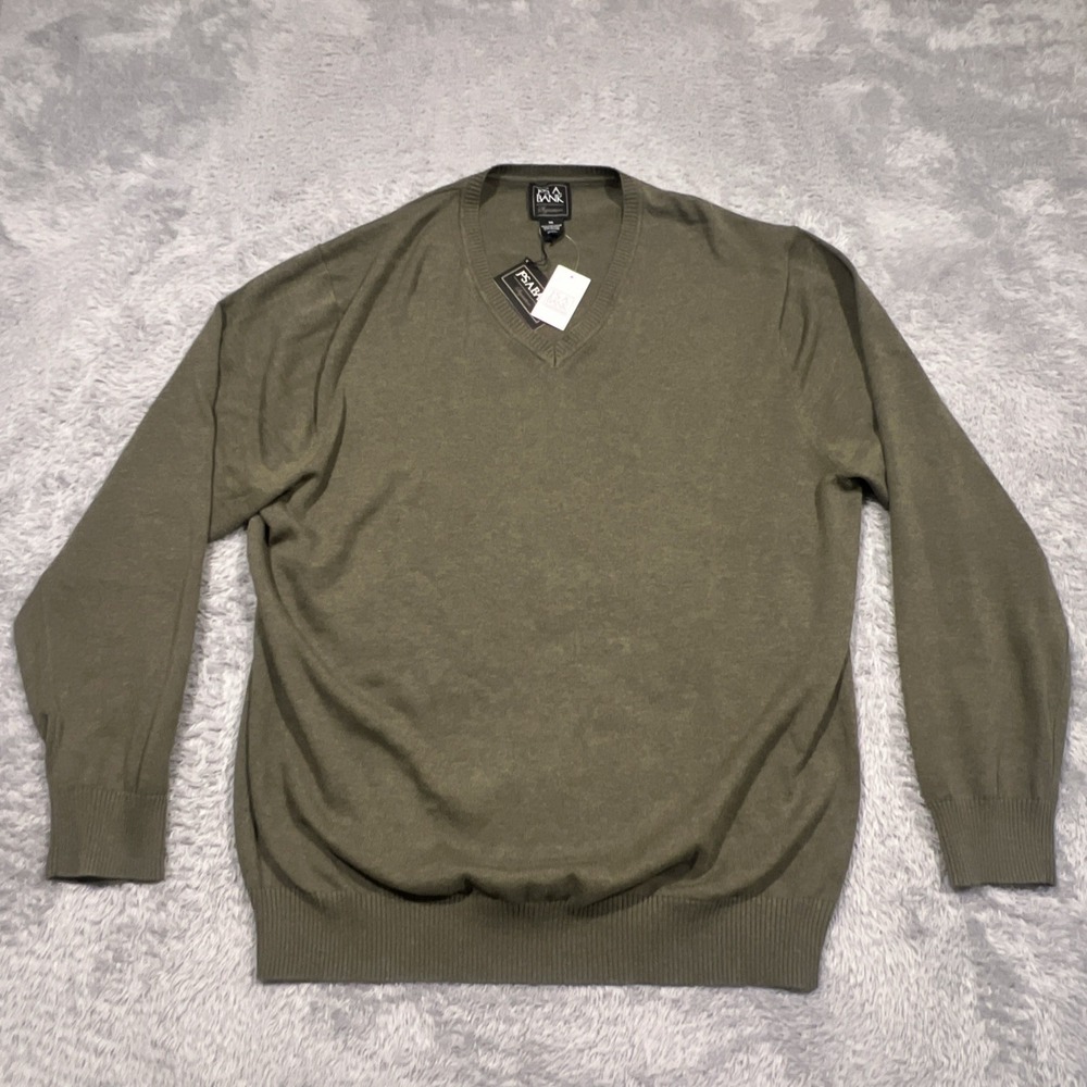 Jos. A. Bank Sweater Signature Pima Cotton V-Neck Olive Green Mens XXL Fits‎ XL